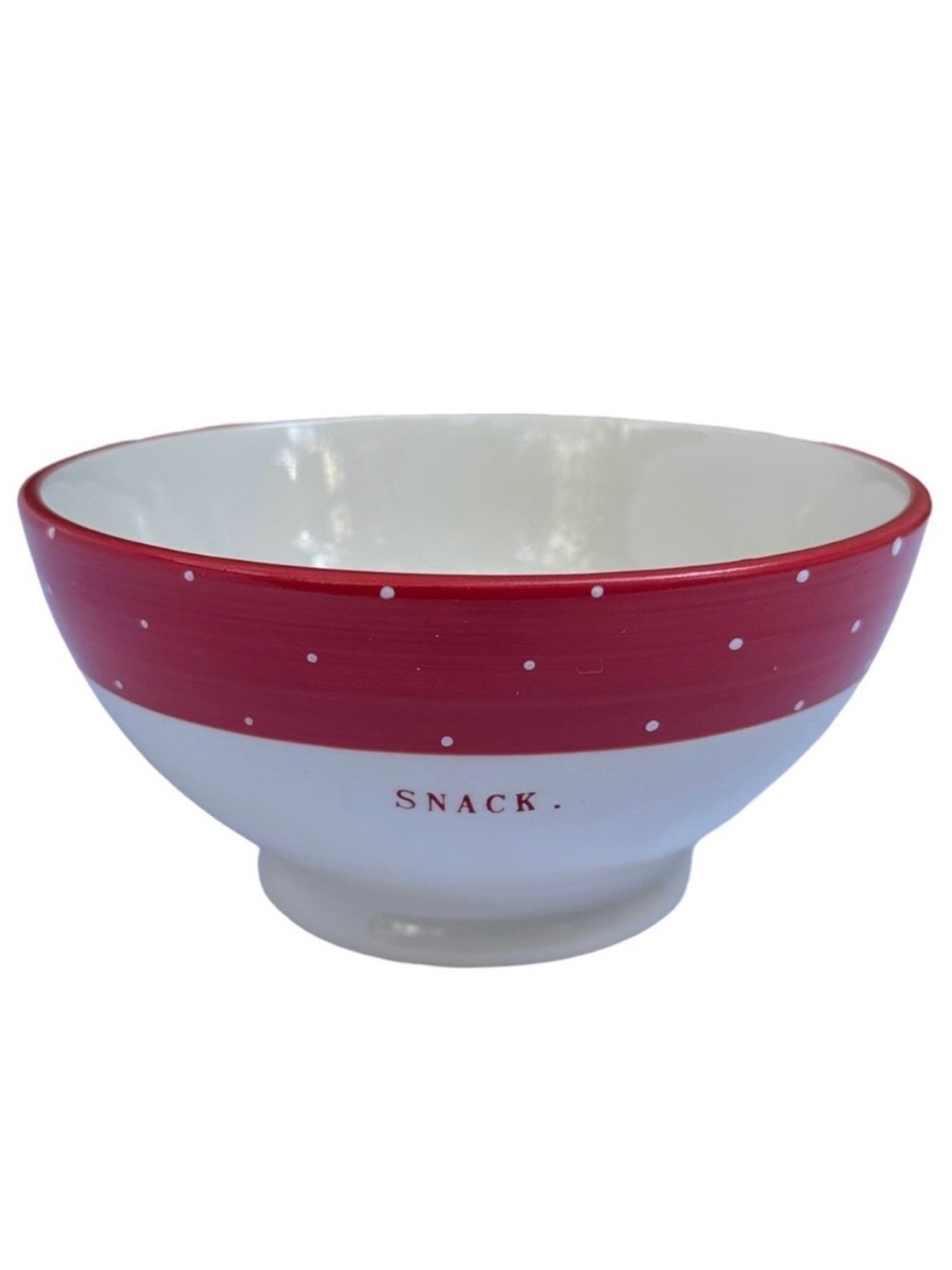 Rae Dunn SNACK Bowl Red White Polka Dot Christmas Valentine’s Day NWT 2017 OG